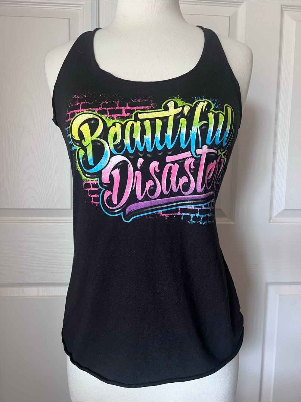 Beautiful Disaster Women's Black Graphic Tank Top - Neon Script Logo